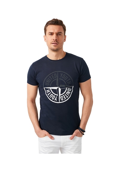 Buratti Baskılı Bisiklet Yaka Pamuklu Slim Fit Erkek T Shirt 541Pusula Lacivert
