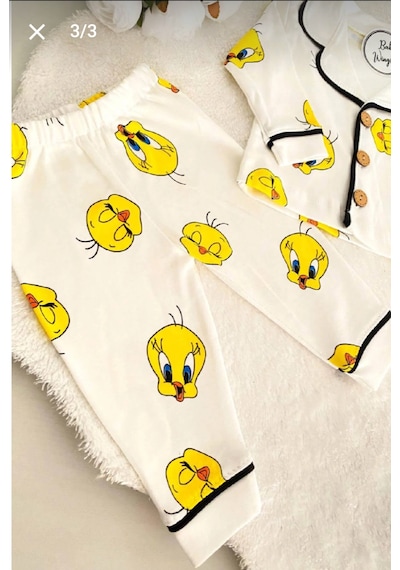Minipanda Kız Erkek Unisex Lüx Alt-üst 2 Parça Desenleri Canlı Pamuklu Pijama Takımı Ekru Tweety Desenli Minipanda Kız Erkek Unisex Lüx Alt-üst 2 Parça Desenleri Canlı Pamuklu Pijama Takımı Ekru Tweety Desenli