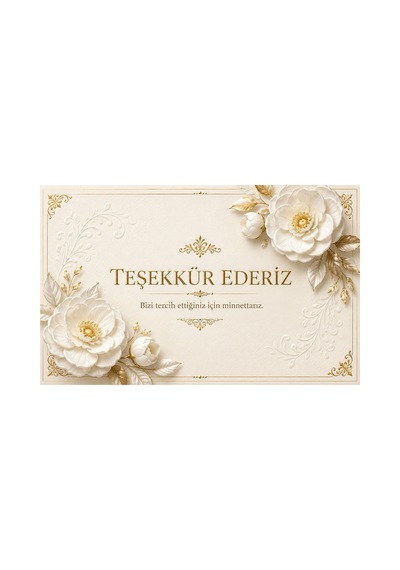 3d Görünümlü Premium Teşekkür Kartları Seti Zarif Çiçek Ve Altın Detaylı Tasarımlar - Bej - 033
