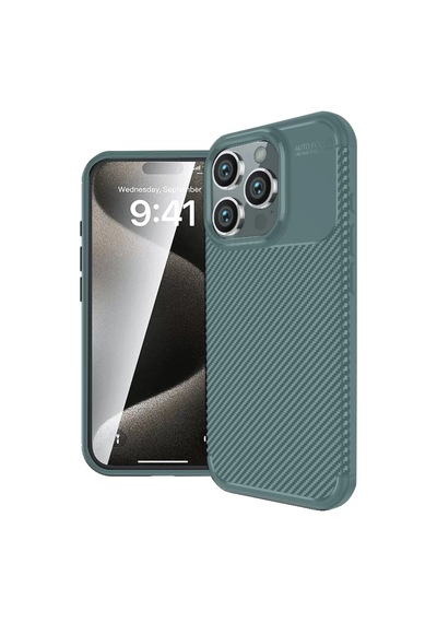 Newface Apple İphone 16 Pro Kılıf Auto Focus Karbon Kapak - Koyu Yeşil