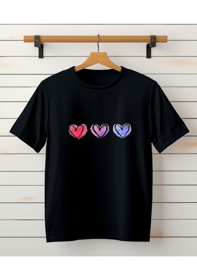 Aselinda Anne-kız Kalp Baskılı T-shirt ,bisiklet Yaka Tişört/t-shirt Tek Adet Fiyatıdır. Siyah