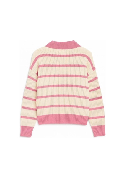 De Pose Ekru Pembe Selanik Örgü Polo Yaka Oversize Kadın Triko Kazak Pembe