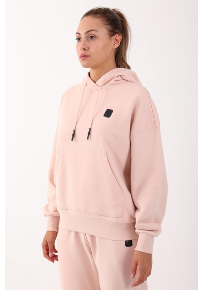 Maraton Sportswear Oversize Kadın Kapşonlu Uzun Kol Basic Pudra Sweatshirt 21908-pudra Pudra