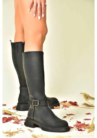 Fox Shoes Siyah Alçak Topuklu Günlük Kadın Çizme N674265009