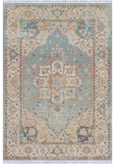 Mavi Klasik Göbekli Dokuma Pamuk Taban Kaymaz Kilim Klm157n11