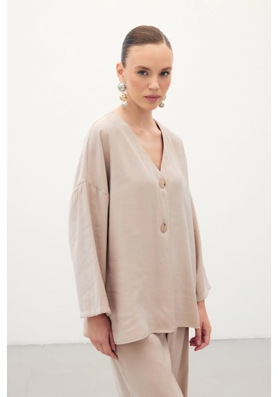 Sateen Düğmeli Kimono - Taş Taş