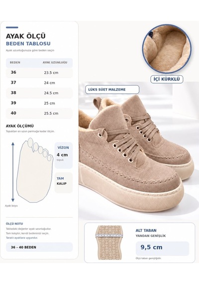 Dabab Shoes Nolen Kadın Vizon Bağcıklı Lüks Süet İçi Kürklü 4 Cm Kalın Taban Sneaker Spor Ayakkabı Dabab Shoes Nolen Kadın Vizon Bağcıklı Lüks Süet İçi Kürklü 4 Cm Kalın Taban Sneaker Spor Ayakkabı