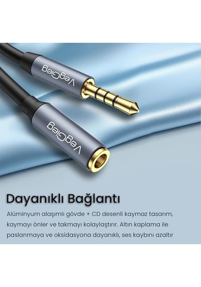 Veggieg 3.5mm Trss Aux Kulaklık Mikrofon Ses Uzatma Kablosu 1 Metre