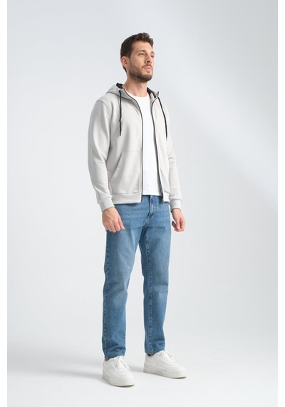 Shooter Sportwear Shooter Erkek Üç İplik Şardonsuz Fermuarlı Kapüşonlu Sweatshirt Taş