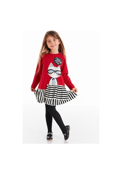 Denokids Mushi Meow Pow Kız Elbise Kırmızı