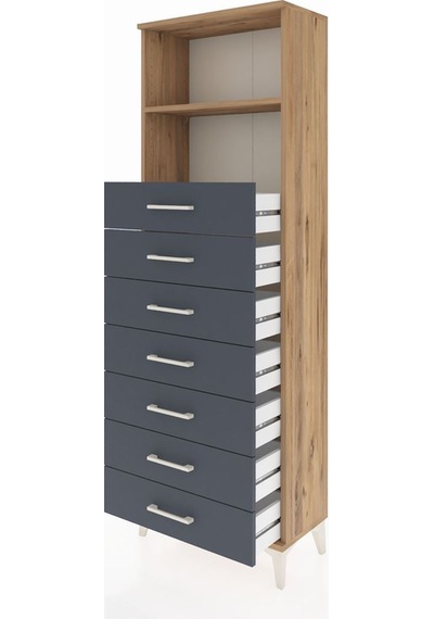 Arges Dolap 2 Raflı 7 Çekmeceli 60x30x182 Çam-antrasit Atlas Çam