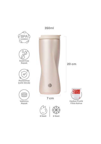 Espressolab Paslanmaz Vakumlu Kapaklı Çelik Sarı Termos No:138 350 ML