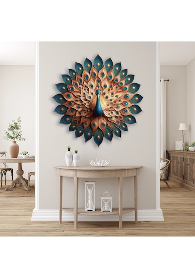 Turkuaz Tavuskuşu - Metal Tablo - Dec0114 60 X 60 Cm Çok Renkli