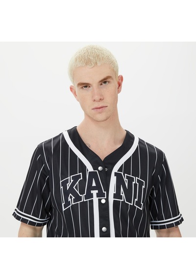 Karl Kani Serif Pinstripe Baseball Erkek Siyah Gömlek Düz Km221-115 Siyah