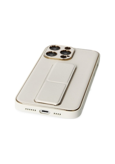 Apple iPhone Uyumlu   13 Pro Kılıf Coco Deri Standlı Kapak - Beyaz