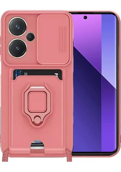Newface Xiaomi Redmi Note 13 Pro Plus Kılıf Zuma Kartvizitli Yüzüklü Silikon - Pembe