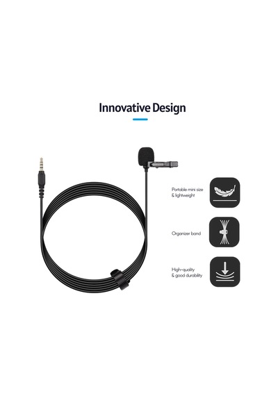 Mufunye Mini Klipsli Yaka Mikrofonu Yaka Kondansatör Mikrofonu 3.5mm Trrs Fişi 1.5m Kablo Rüzgarlıklı Akıllı