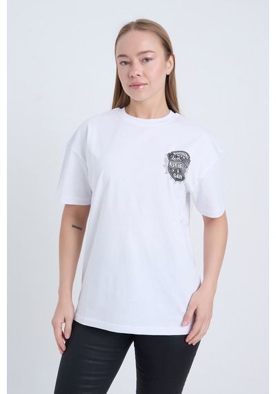 Kadın Oversize Baskılı T-shirt Beyaz Everything To Gain Beyaz