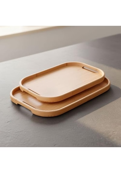 Bambu Servis Tepsisi 2'li Set 33x22 Cm Ve 40x28 Cm Dikdörtgen Bambu Tepsi Çok Renkli