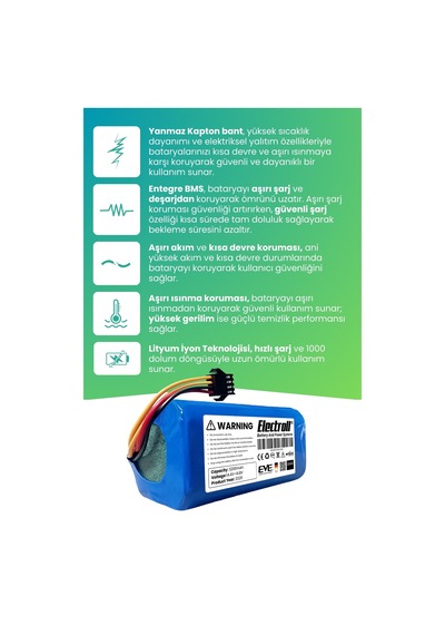 Kiwi Kvc-4090 Uyumlu Batarya Ultra Yüksek Kapasite 3200mah Robot Süpürge Bataryası