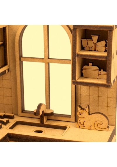 Mutfak Ahşap Maket Seti Dıy Miniatür Retro Mutfak Peri Led'li 3d Puzzle