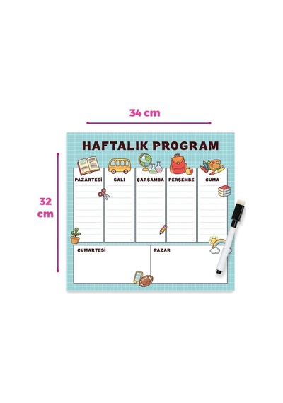 Dünya Magnet Çocuklara Özel Haftalık Magnet Planlayıcı Yazı Tahtası + 3 Adet Kalem Diğer