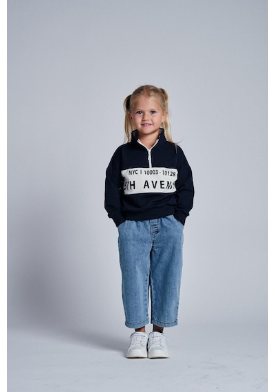 Miababy Dik Yaka Sweat Denim Pantolon Takım Lacivert