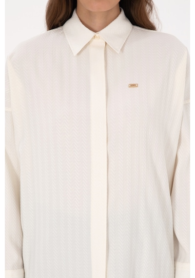 U.S. Polo Assn. Kadın Krem Uzun Kollu Oversize Desenli Gömlek 50316422-VR256