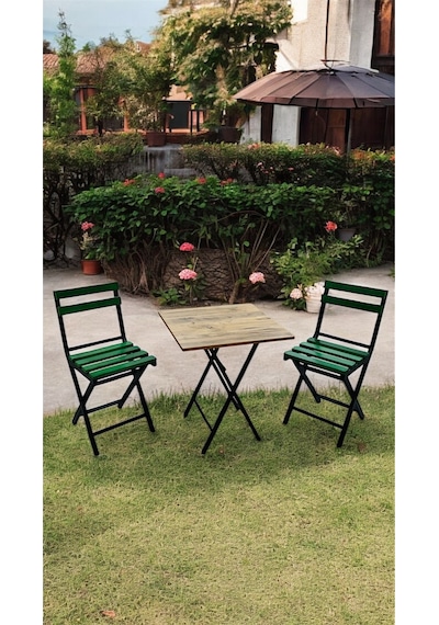 Balkon Bahçe Mutfak 3'lü Bistro Set Katlanır Masa Sandalye 60x60 Yeşil Balkon Bahçe Mutfak 3'lü Bistro Set Katlanır Masa Sandalye 60x60 Yeşil