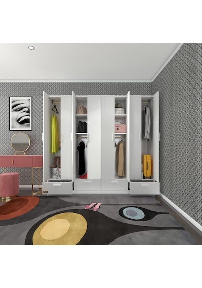 Kenzlife Gardırop 8 Kapılı 4 Çekmeceli Zambak 182 200 42 Byz Kapaklı Gardolap Dolap