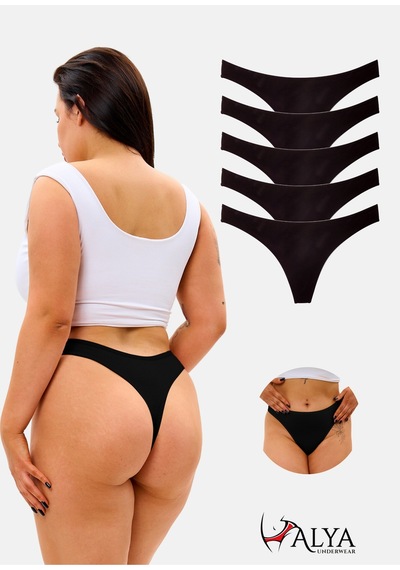 Alya Underwear Kadın Külot Pamuklu String - 5 Adet Siyah Tanga S, M, L, Xl Siyah