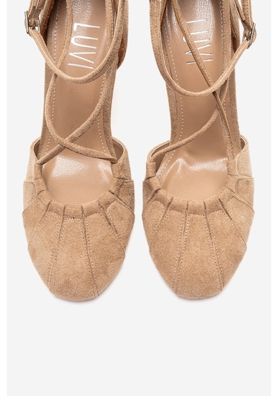 Luvishoes Elıza Bej Süet Kadın Topuklu Ayakkabı Bej