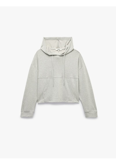Koton Modal Kumaş Uzun Kollu Kanguru Cepli Kapüşonlu Oversize Sweatshirt Gri 7wak10228ek