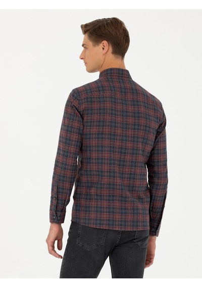 Cacharel Bordo Slim Fit Uzun Kollu Gömlek Kırmızı