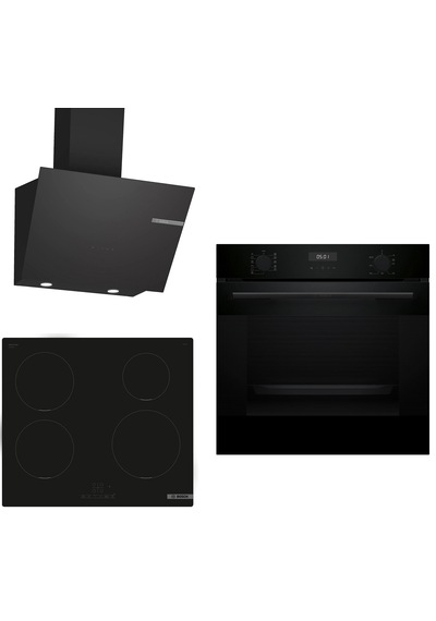 Bosch HUA717BA0T - PUE611BB5E - DWK66PJ60T İndüksiyon Ocaklı Siyah 3 Lü Ankastre Set 636
