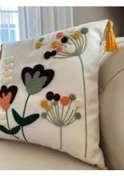 Nivemeshome Çiçekli Nakışlı Kırlent Kılıfı 45x45 Beyaz