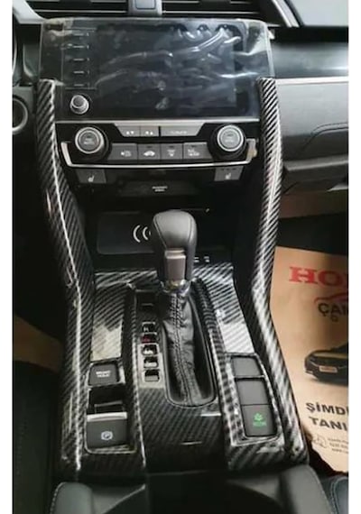 Honda Civic FC5 İçin Uyumlu Vites Konsol Kaplama Full Set Karbon 2016-2020
