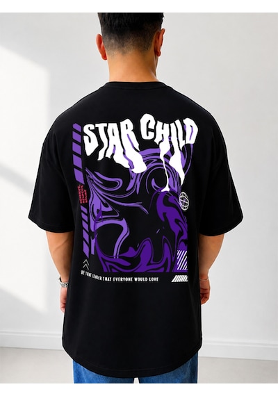 525 Oversize Sırt Baskılı Streetwear Unisex T-shirt Starchild Siyah