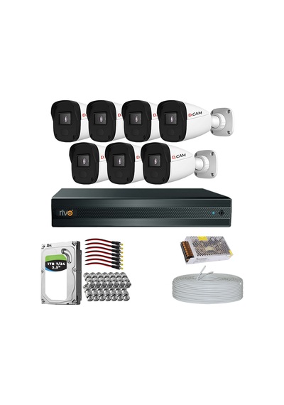 Rivo Dcam 7 Kameralı 40 Metre Gece Görüşlü Set 1tb 7/24 Hdd
