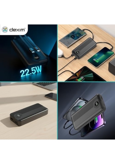W4 Powerbank, 20.000mah, 22.5w Hızlı Şarj, Type-c Ve Lightning Dahili Kablolu, Pd, Led Göstergeli, 4 Port, Dca0068