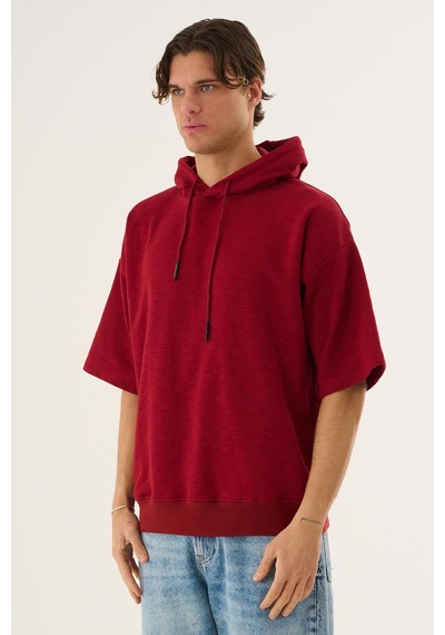 Alexander Gardi Cropped Kapüşonlu Kısa Kollu Sweatshirt Bordo