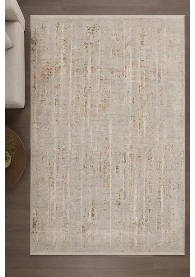 Zes Collection Modern Vintage Desenli Eskitme Dokuma Yumuşak Salon Halısı Bej - Turuncu - Sarı - Mavi