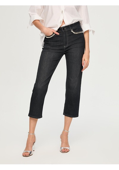 Faik Sönmez Cebi Taş Süslemeli Starıght Fıt Jean Capri S26jcp001 Us26jcp00113 Antrasit
