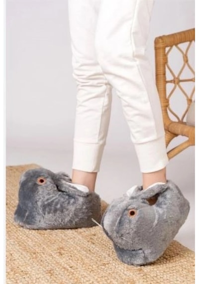 Mergenshoes Unisex Hayvanlı Tavşanlı Panduf Gri Gri