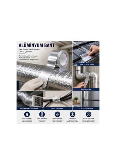 Alüminyum Yapışkan Bant 10 Metre X 4 Cm Isıya Ve Suya Dayanıklı