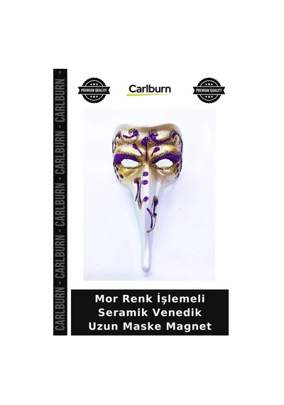 Mor Renk İşlemeli Seramik Venedik Uzun Maske Magnet Hatıra Hatırası Salon Aksesuarı Oda Süsü +3