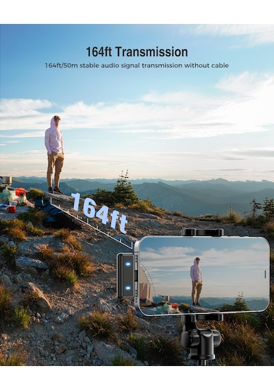 İphone, İpad İçin Kablosuz Mikrofon, 2 Tx + 1 Rx + Şarj Kutusu , Çift Mikrofon, 20 H Pil Ömrü, Mini Mikrofon, Video Kaydı İçin Kablosuz Çift Mikrofon, Youtube, Vlog, Tiktok, 164ft, Siyah