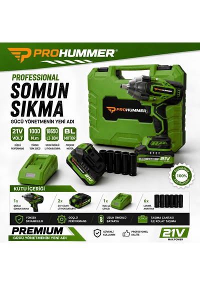 Prohummer Ph349 1100 Nm Çift Akülü Somun Sıkma Seti Yeşil