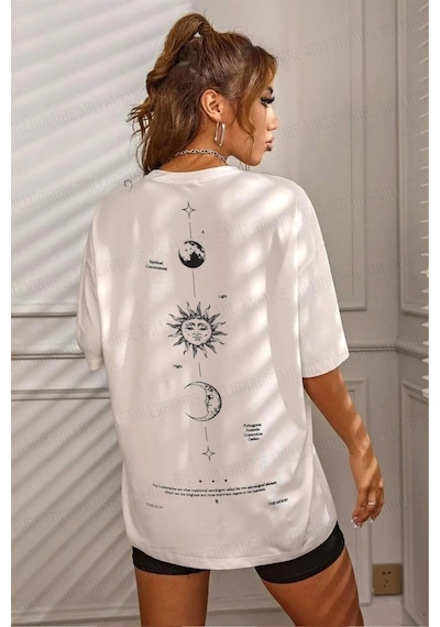 Startmore Kadın The Moon Beyaz Bisiklet Yaka Oversize Salas Beyaz
