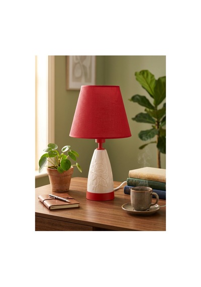 Işık Geçiren Porselen Abajur 49 Cm - Kırmızı, İpek Şapkalı Pa030101s